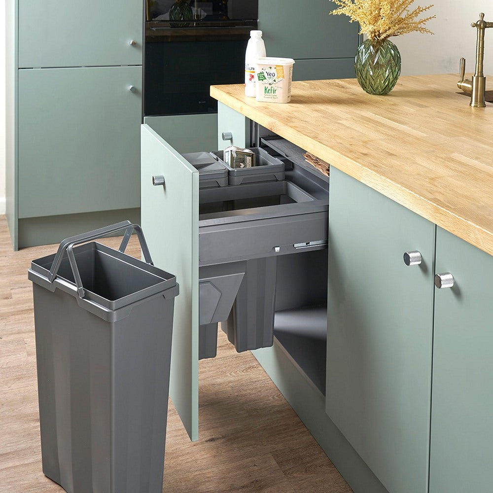 Caple Side/Decor Mounted 69L (1x37L 2x16L) Triple Kitchen Waste Bin for 600mm Cabinets
