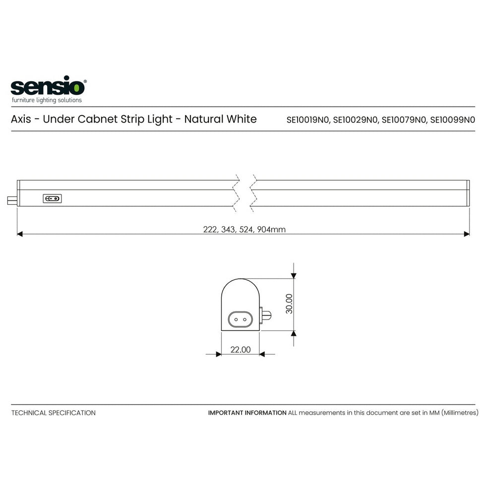 Sensio Axis 524mm Natural White Single Strip Light SE10079N0