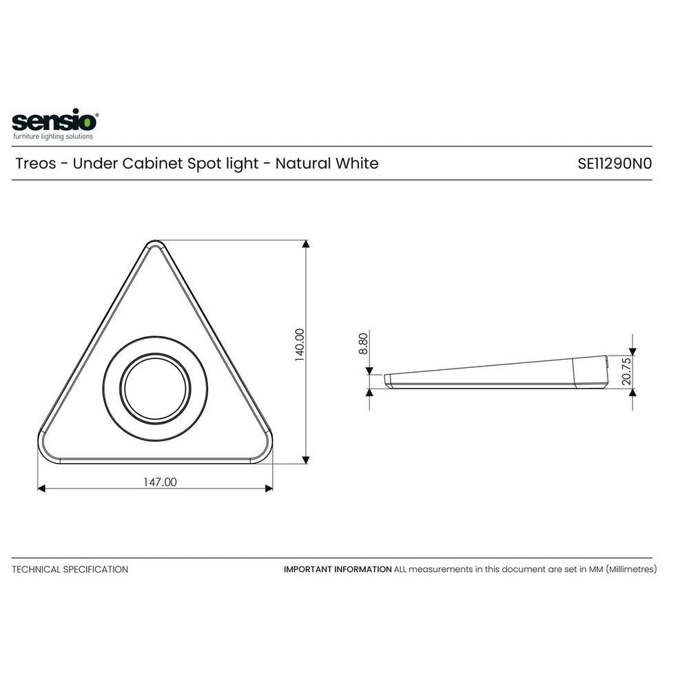 Sensio Treos LED Natural White Triangular Under Cabinet Light & Driver Set SE11290N3