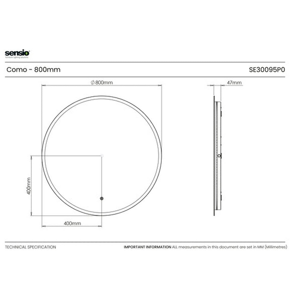 Sensio Como 800x35mm Round Backlit CCT LED Mirror SE30095P0