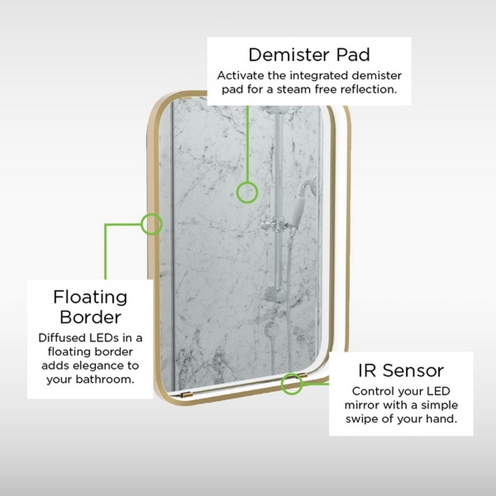 Sensio Aspect Rectangle Brushed Brass Illuminated LED Mirror SE30097C0