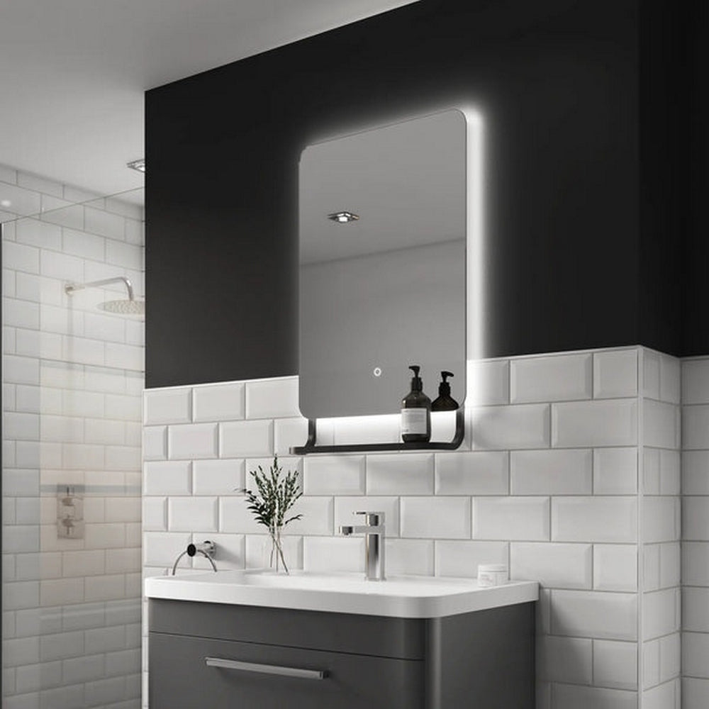 Sensio Harbour 790x500mm CCT LED Mirror with Intergrated Shelf Matt Black SE30098P0