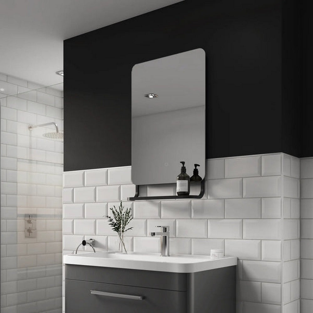 Sensio Harbour 790x500mm CCT LED Mirror with Intergrated Shelf Matt Black SE30098P0