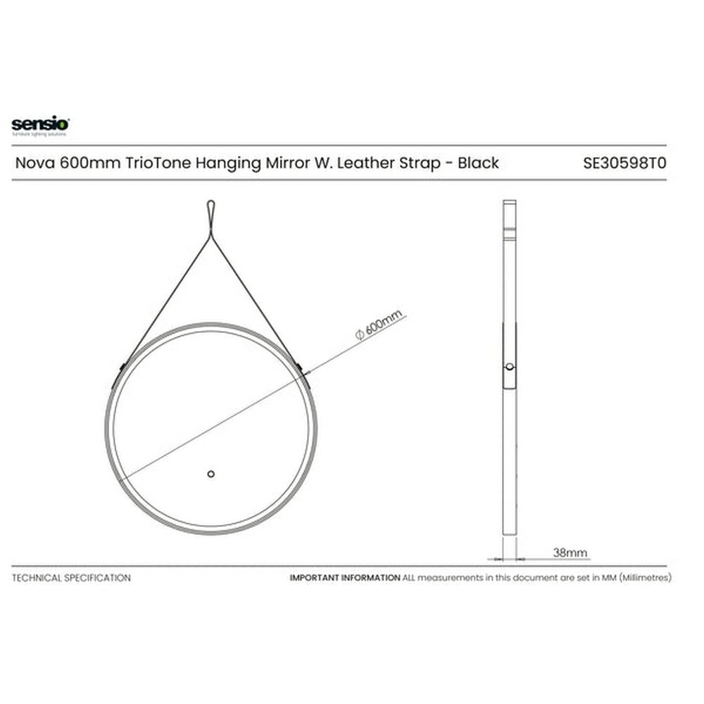 Sensio Nova TrioTone 600mm Cool,Natural,Warm White Hanging LED Mirror SE30598T0