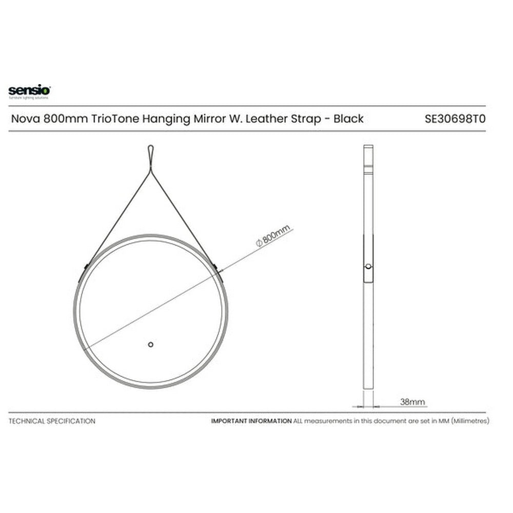 Sensio Nova TrioTone 800mm Cool,Natural,Warm White Hanging LED Mirror SE30698T0