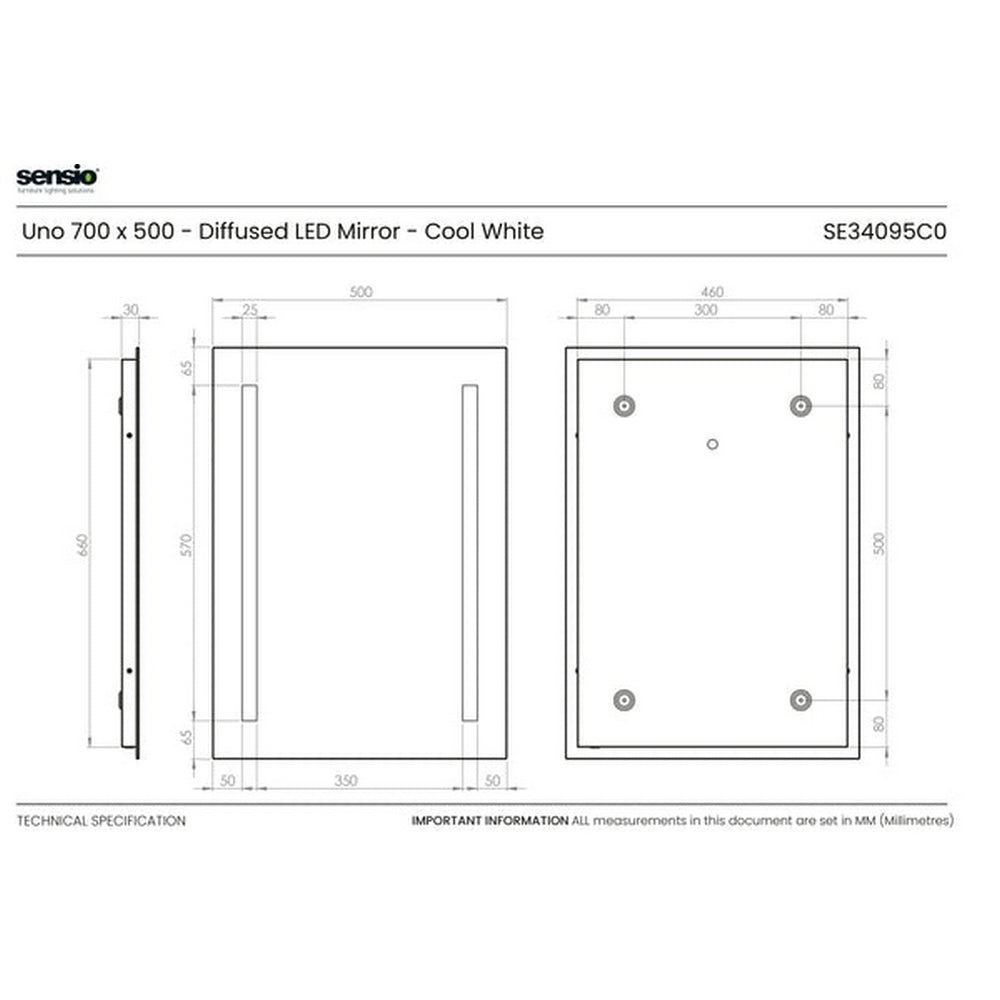 Sensio Uno 700x500 Cool White Rotatable Diffused LED Mirror SE34095C0