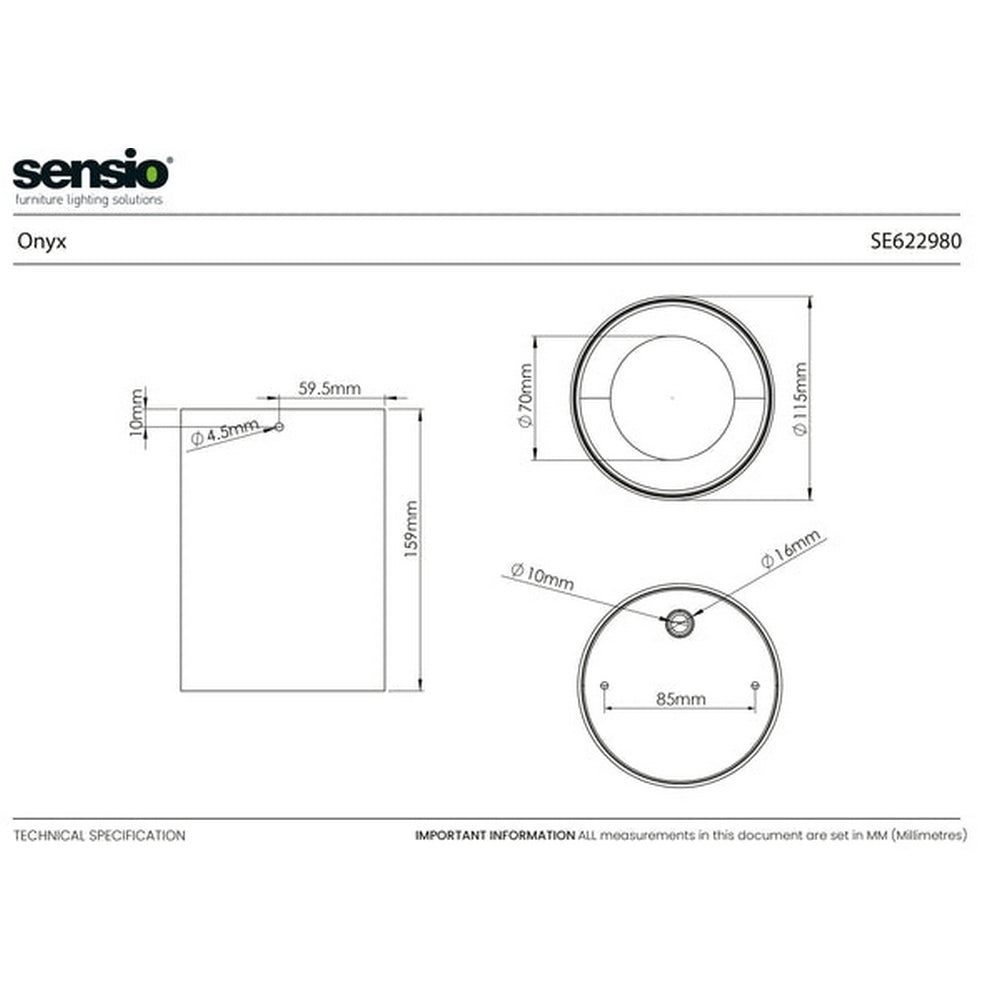 Sensio Onyx - Bathroom Ceiling light - Black SE622980