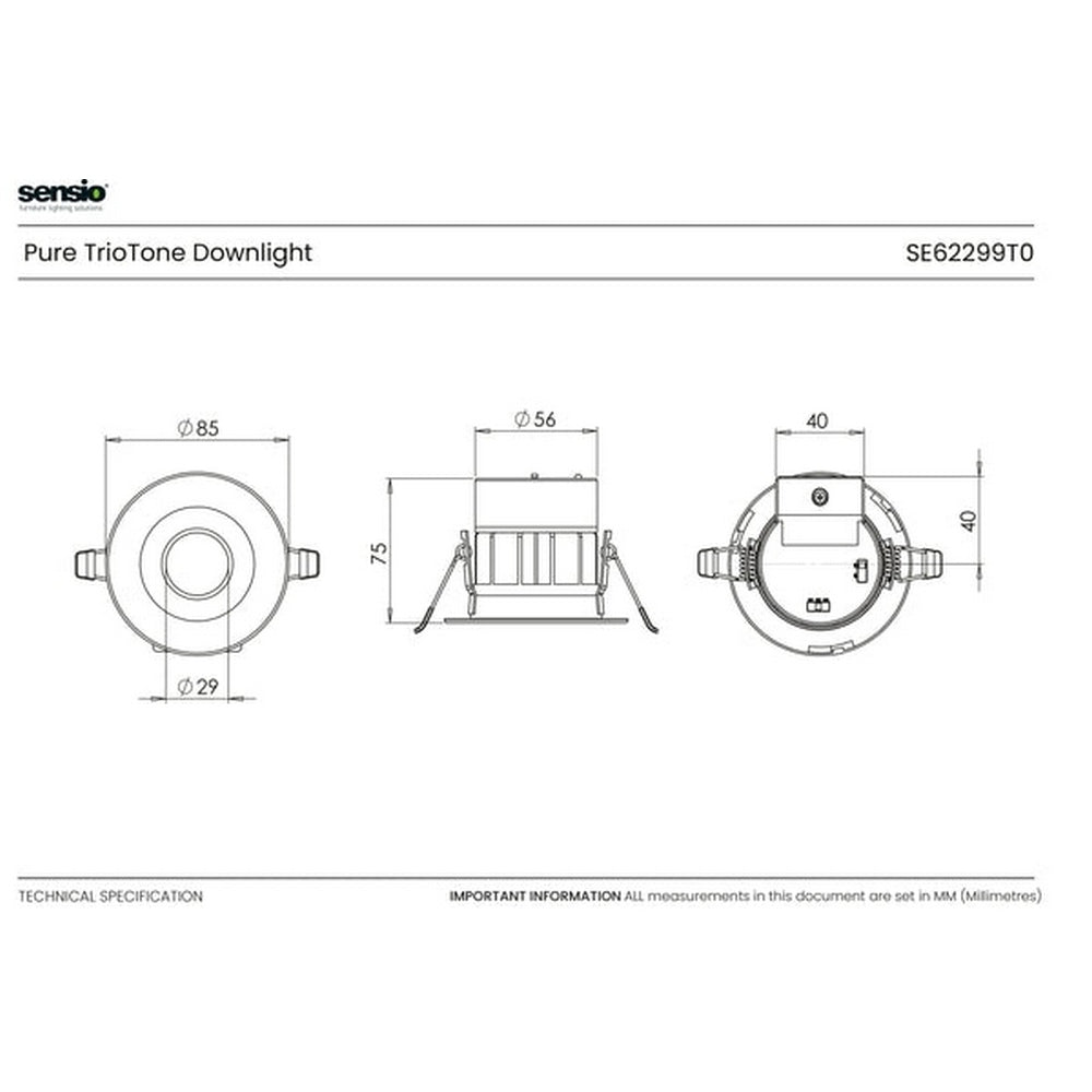 Sensio Pure TrioTone White Dual Power Interchangeable Bezels Downlight SE62299T0