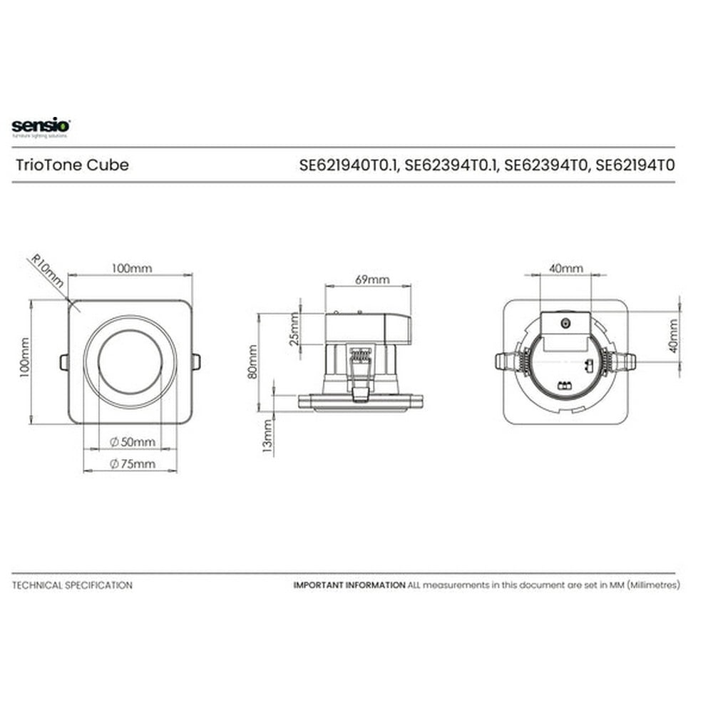Sensio Cube TrioTone Smoked Glass Dual Power Bezel Downlight SE62394T0.1