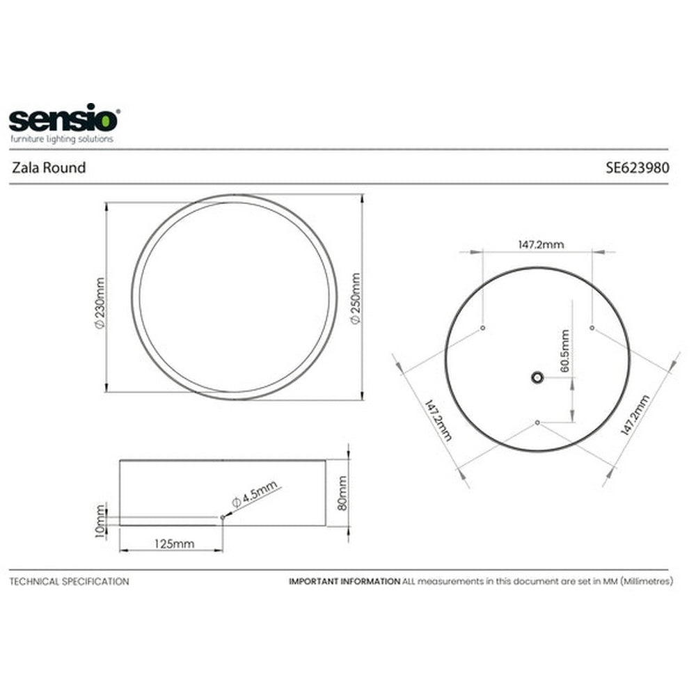 Sensio Zala Round- Bathroom Ceiling light - Black SE623980