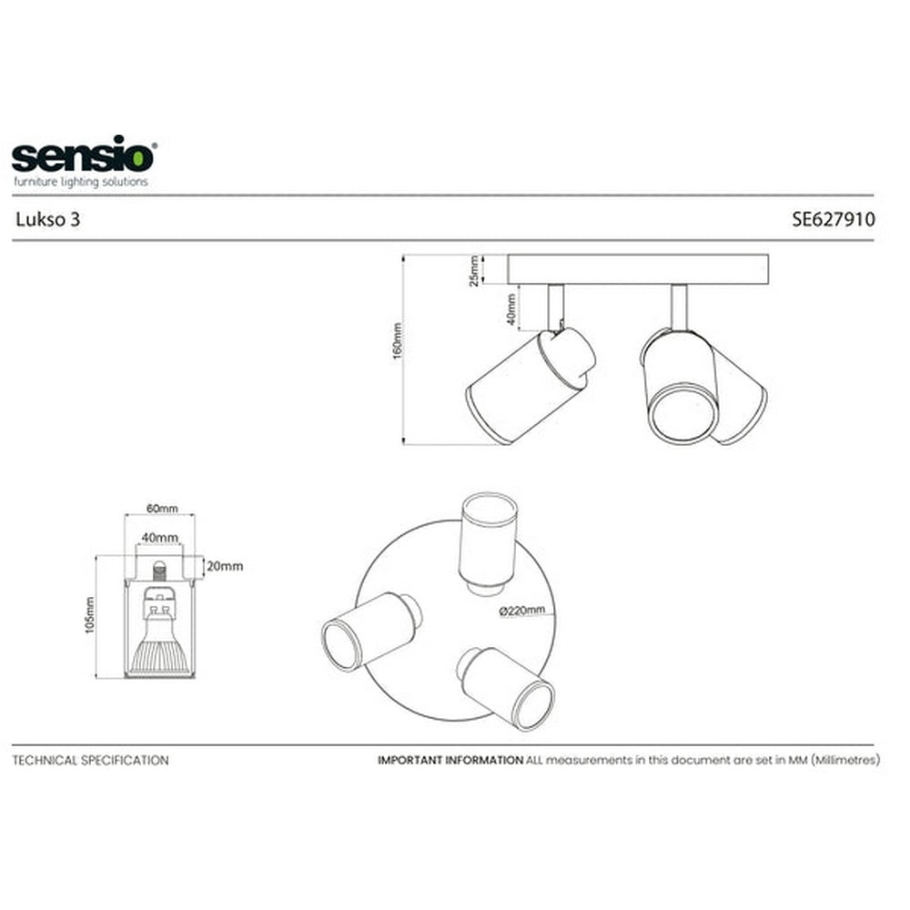 Sensio Lukso 3 - Bathroom Ceiling light - Chrome SE627910