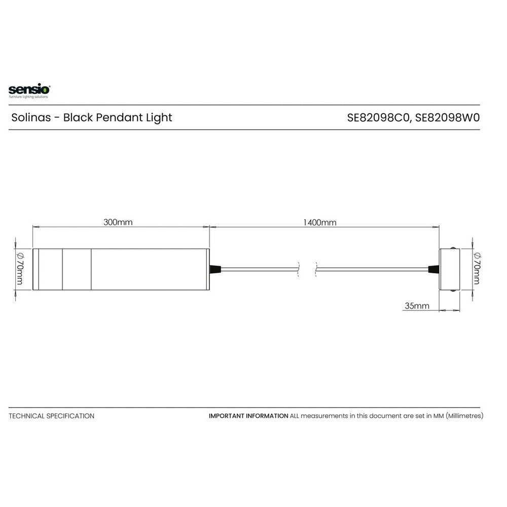 Sensio Solinas Black Pendant Light Cool White SE82098C0