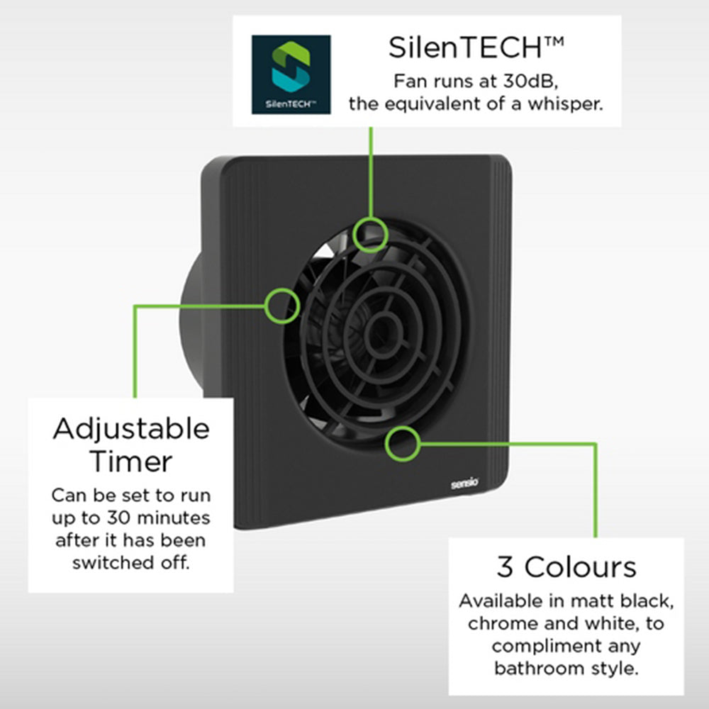 Sensio Layci - Wall Ventilation Fan - Black - 100mm SE972980