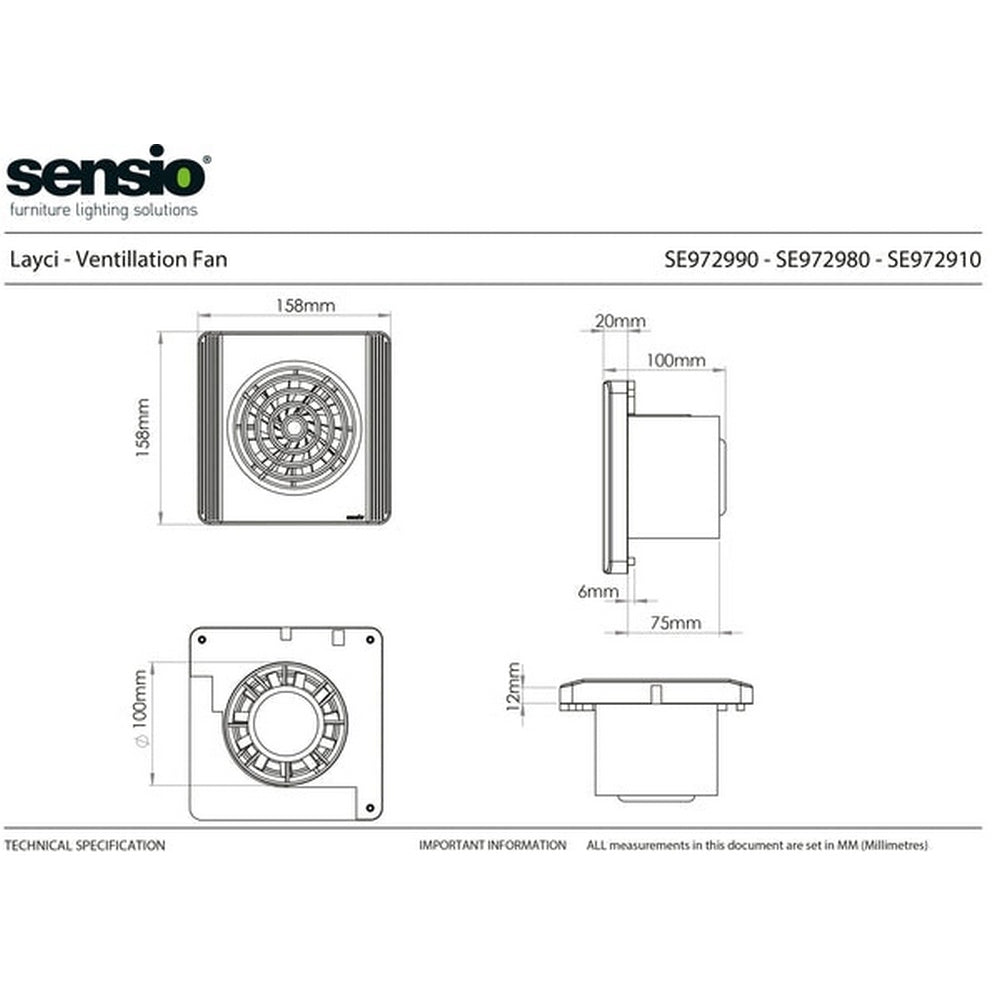 Sensio Layci - Wall Ventilation Fan - White - 100mm SE972990