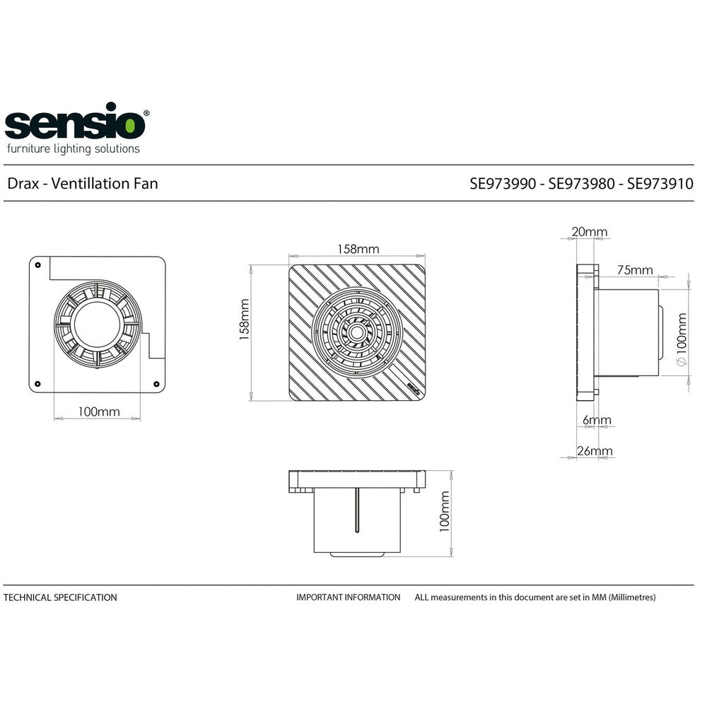 Sensio Drax - Wall Ventilation Fan - Chrome - 100mm SE973910