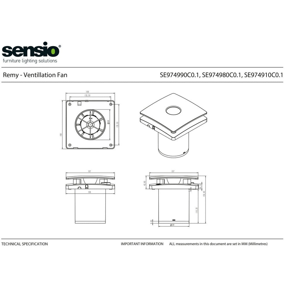 Sensio Remy - Ceiling Ventilation Fan - WW - Chrome - 100mm SE974910W0