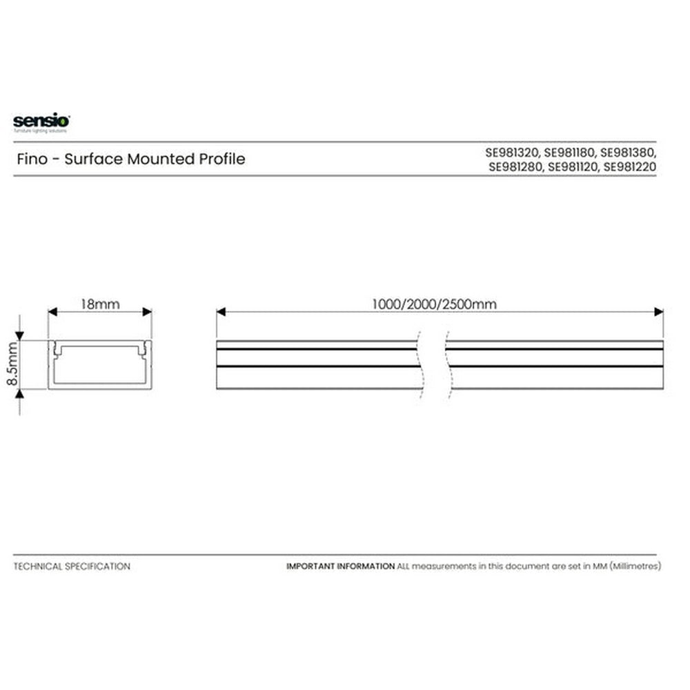 Sensio Fino Black Surface Mounted Profile - 2000mm SE981280