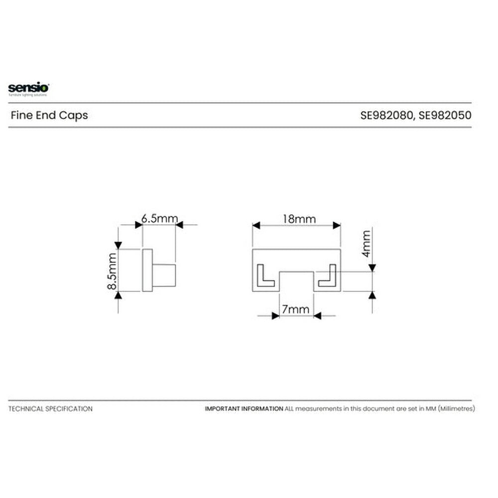 Sensio 2 x Additional End Caps for Surface Mounted Profile SE982050