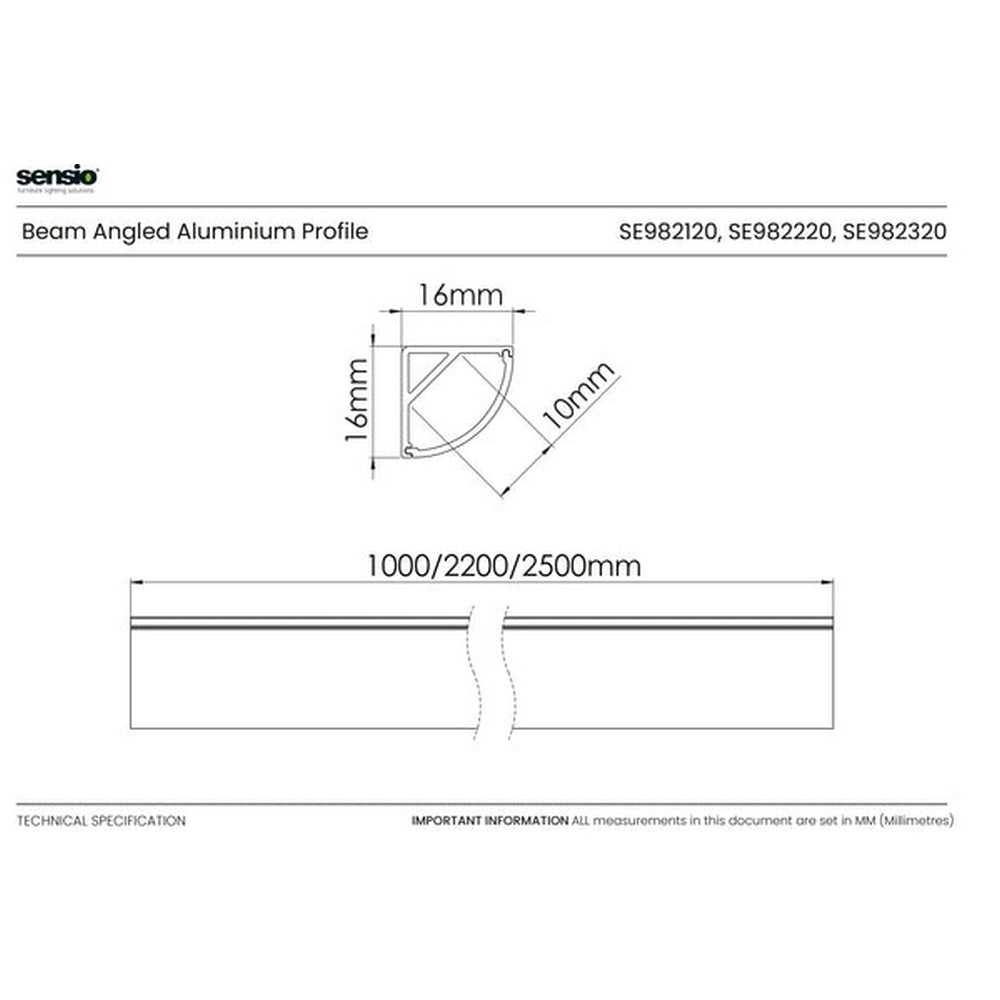 Sensio Beam Angled 1000mm Aluminium Profile SE982120