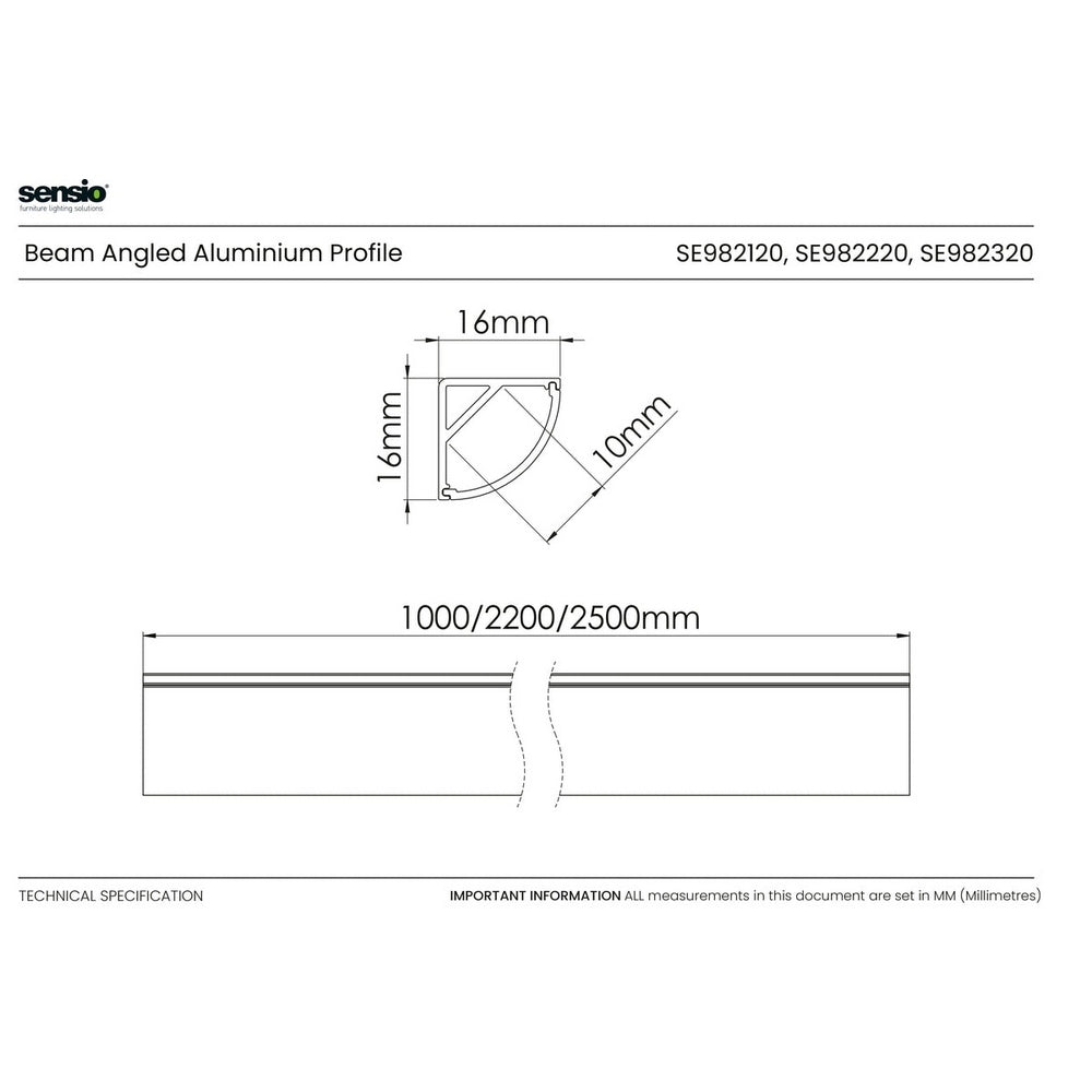Sensio Beam Angled 2200mm Aluminium Profile SE982220