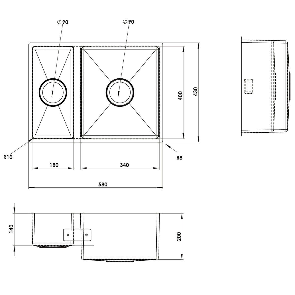 Astini Sotto 1.5 Bowl PVD Stainless Steel Kitchen Sink & Waste