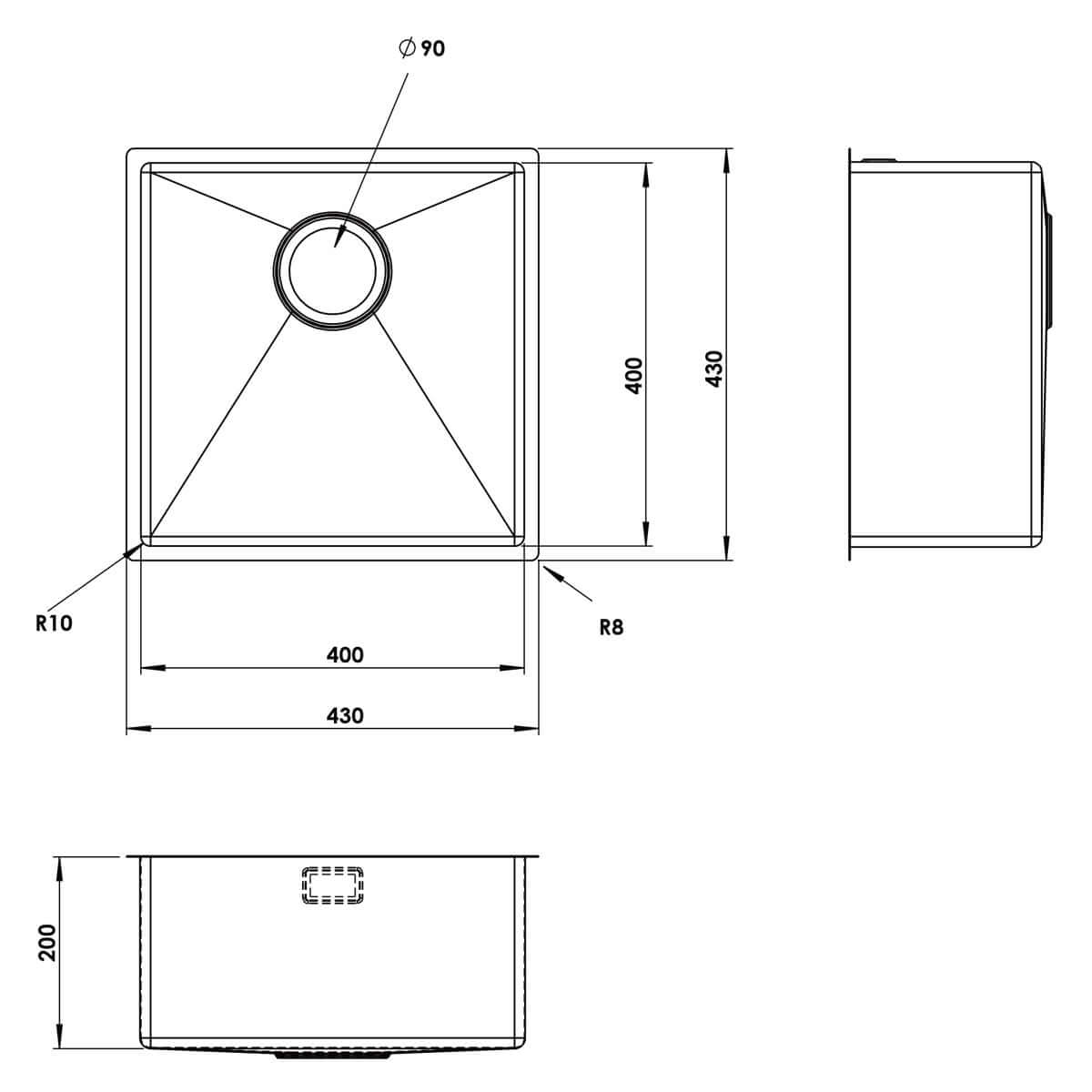 Astini Sotto 40x40 1.0 Bowl PVD Stainless Steel Kitchen Sink & Waste