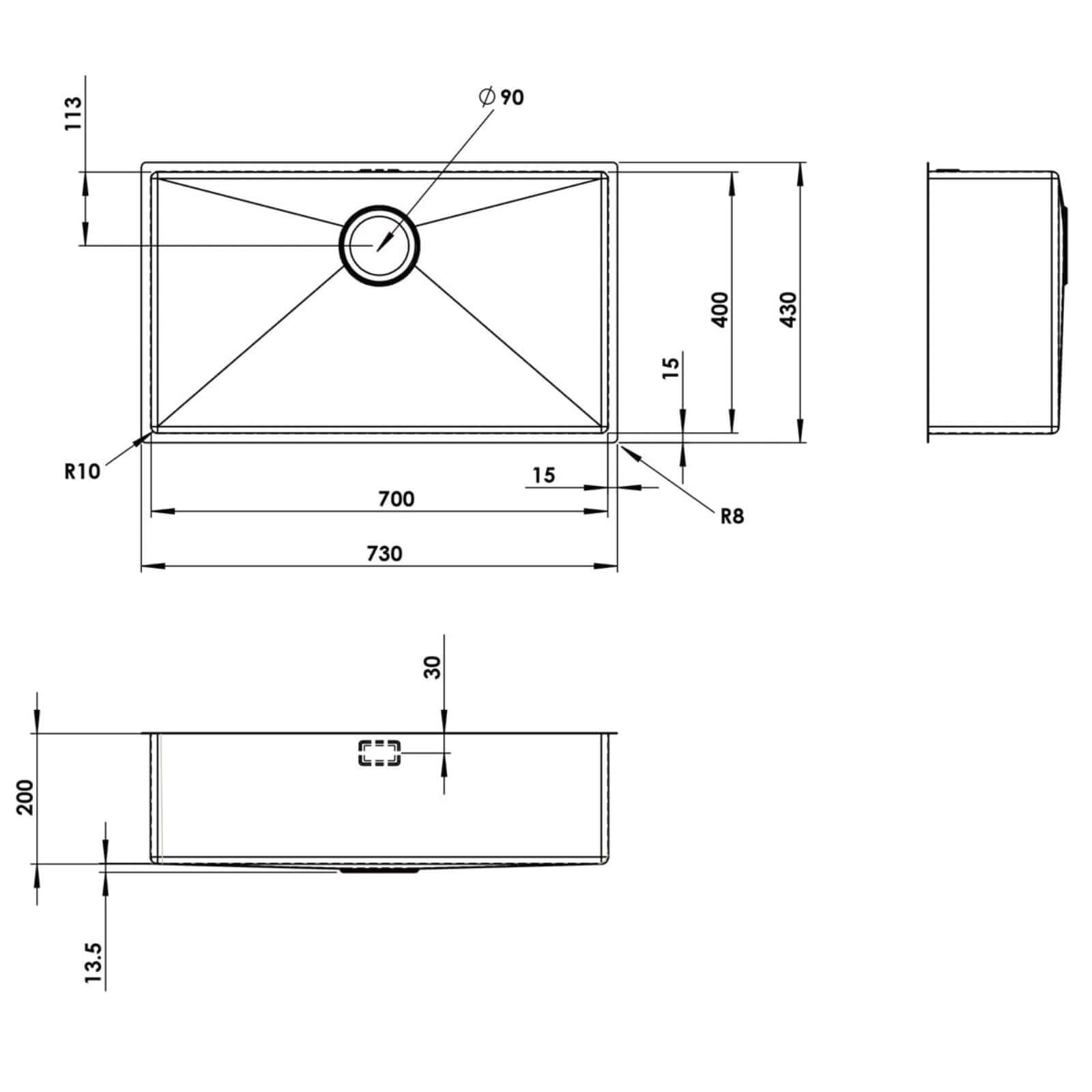 Astini Sotto 70x40 1.0 Bowl PVD Stainless Steel Kitchen Sink & Waste
