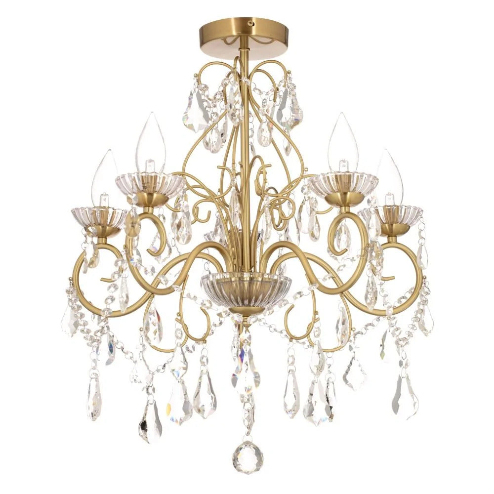 Spa Vela Satin Brass 5 Light Flush Chandelier - SPA-19713-SBRS