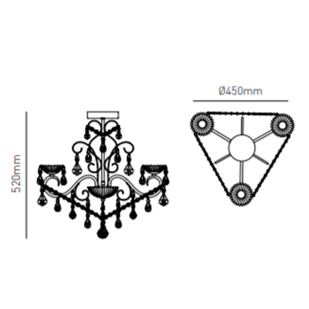 Spa Vela Chrome 3 Light Ceiling Chandelier - SPA-20182-CHR