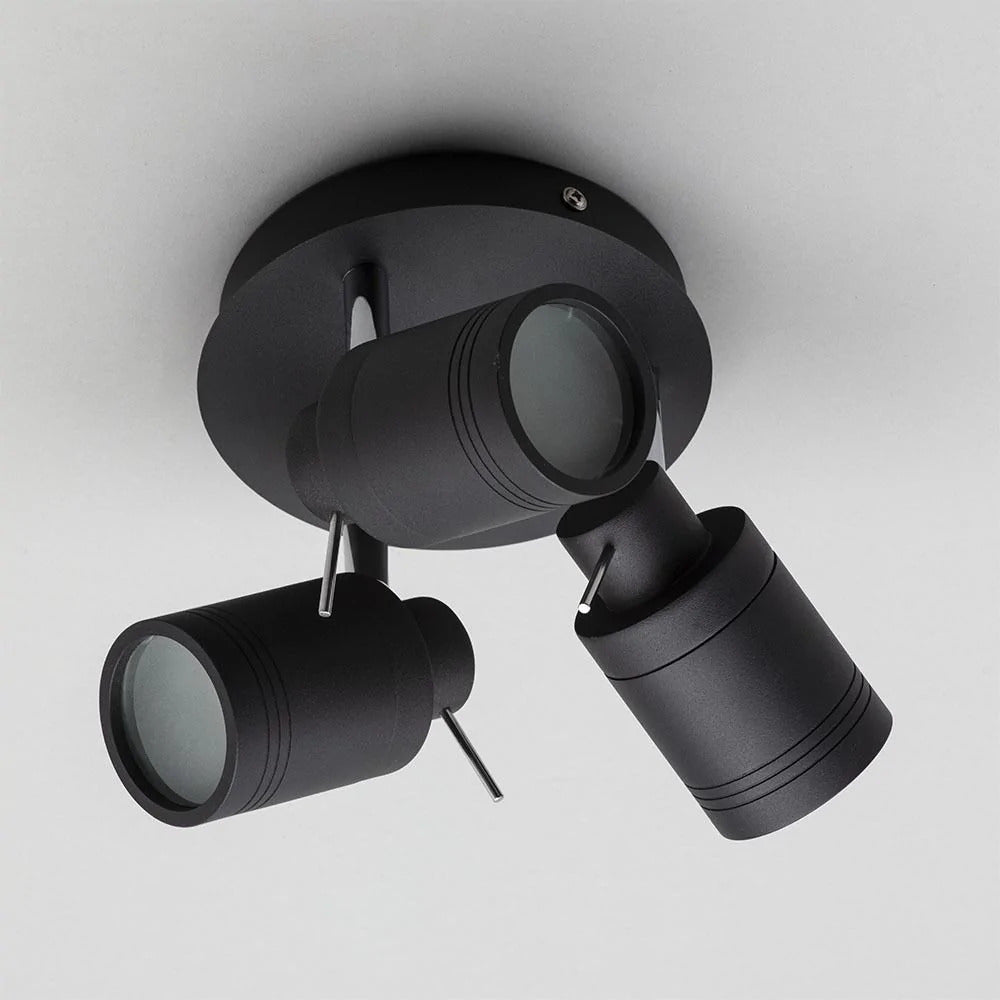 Spa Scorpius Matt Black 3 Light Round Plate Ceiling Spotlight - SPA-27405-MBLK