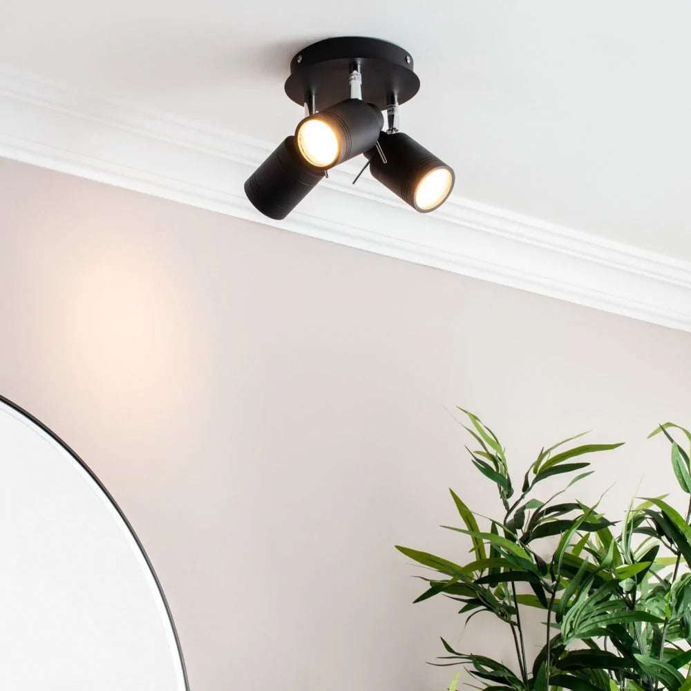Spa Scorpius Matt Black 3 Light Round Plate Ceiling Spotlight - SPA-27405-MBLK
