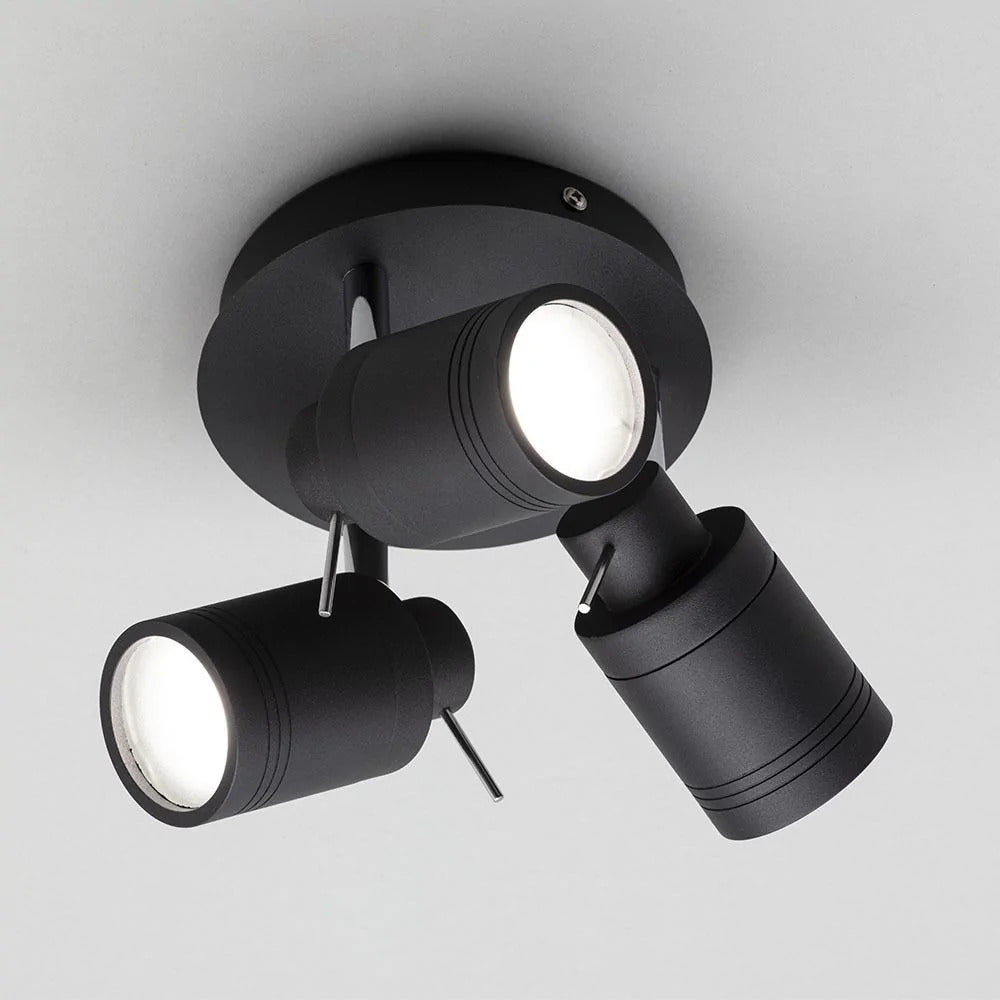 Spa Scorpius Matt Black 3 Light Round Plate Ceiling Spotlight - SPA-27405-MBLK