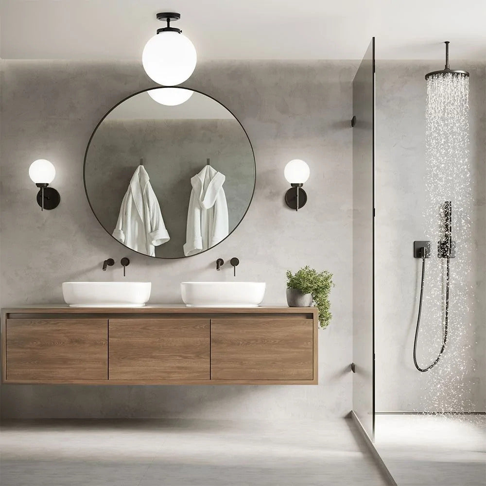 Spa Porto Matt Black Semi-Flush Single Ceiling Light - SPA-31309-MBlk