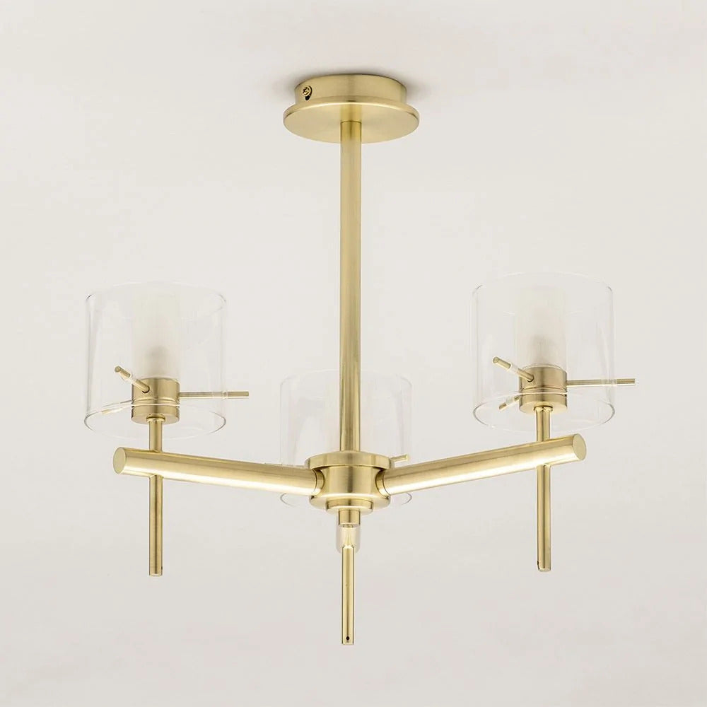 Spa Gene Satin Brass 3 Cylinder Ceiling Light - SPA-31726-SBRS