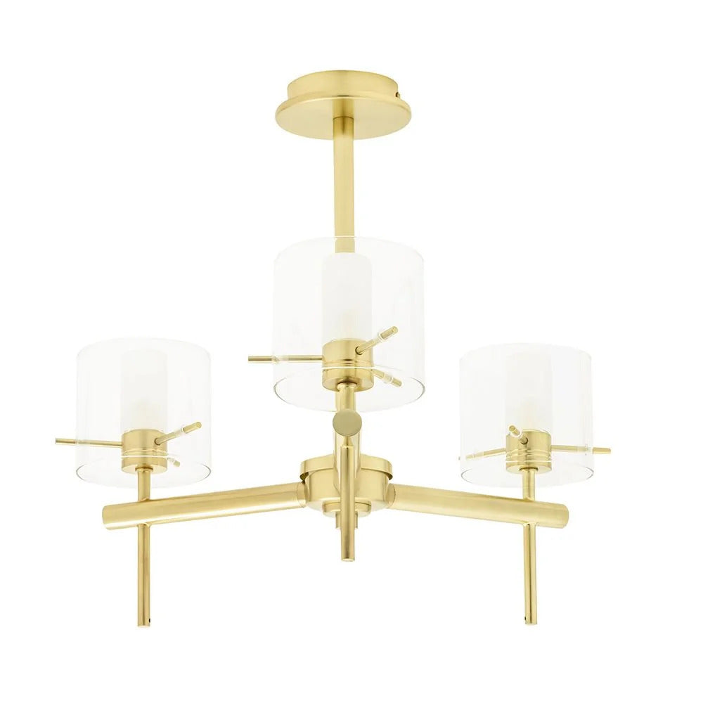 Spa Gene Satin Brass 3 Cylinder Ceiling Light - SPA-31726-SBRS