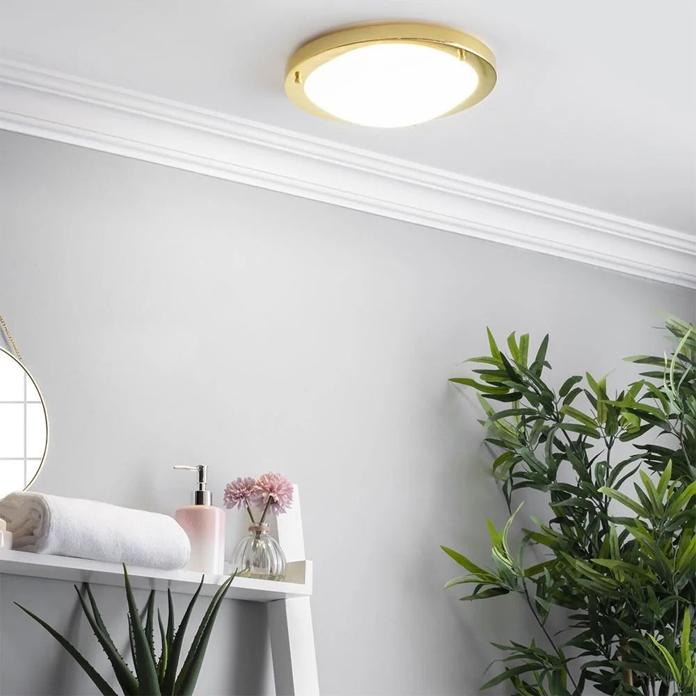 Spa Delphi Shiny Brass Large LED Flush Ceiling Light - SPA-34047-BRS