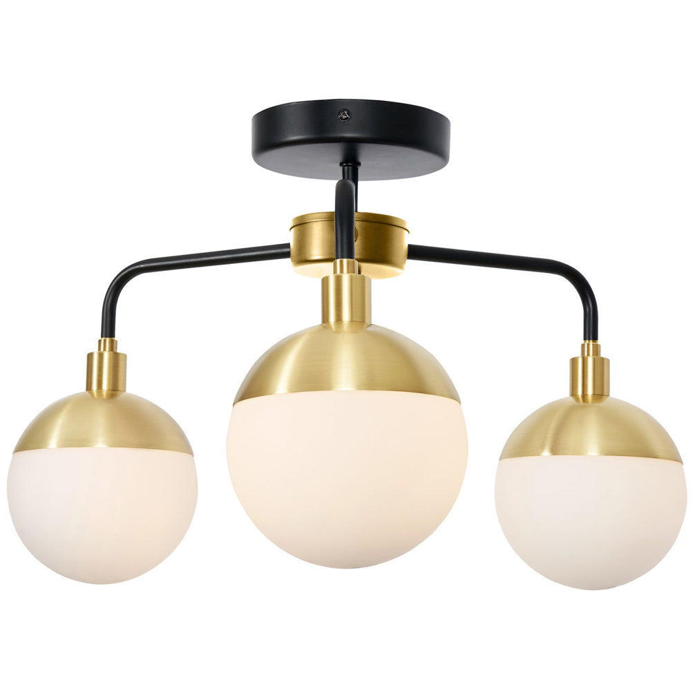 Spa Lille Black & Brass Bathroom Semi Flush Ceiling Light - SPA-35814-BLK