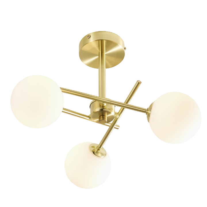 Spa Lindos Satin Brass Cross Arm Semi Flush Ceiling Light - SPA-35836-SBRS
