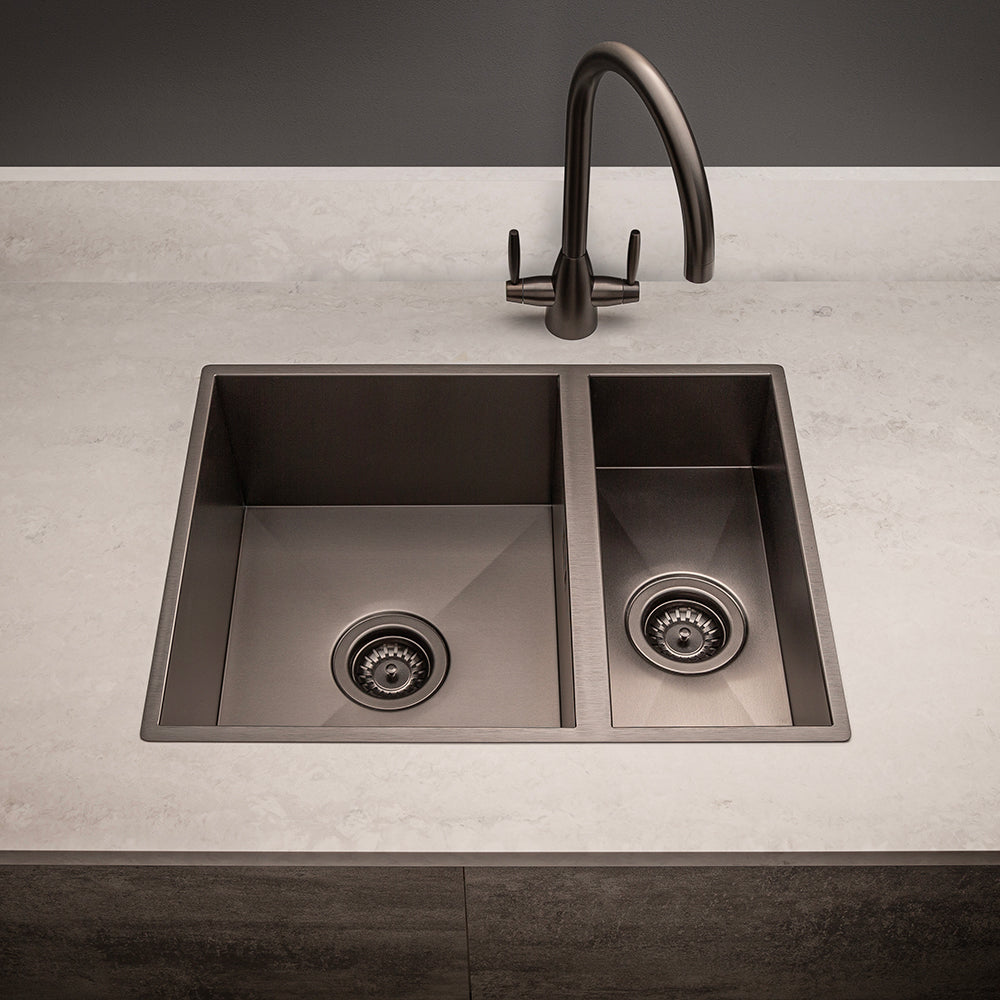 Astini Sotto 1.5 Bowl Gunmetal PVD Stainless Steel Kitchen Sink & Waste