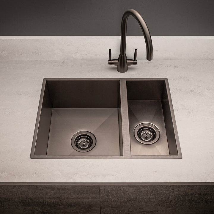 Astini Sotto 1.5 Bowl Gunmetal PVD Stainless Steel Kitchen Sink & Waste