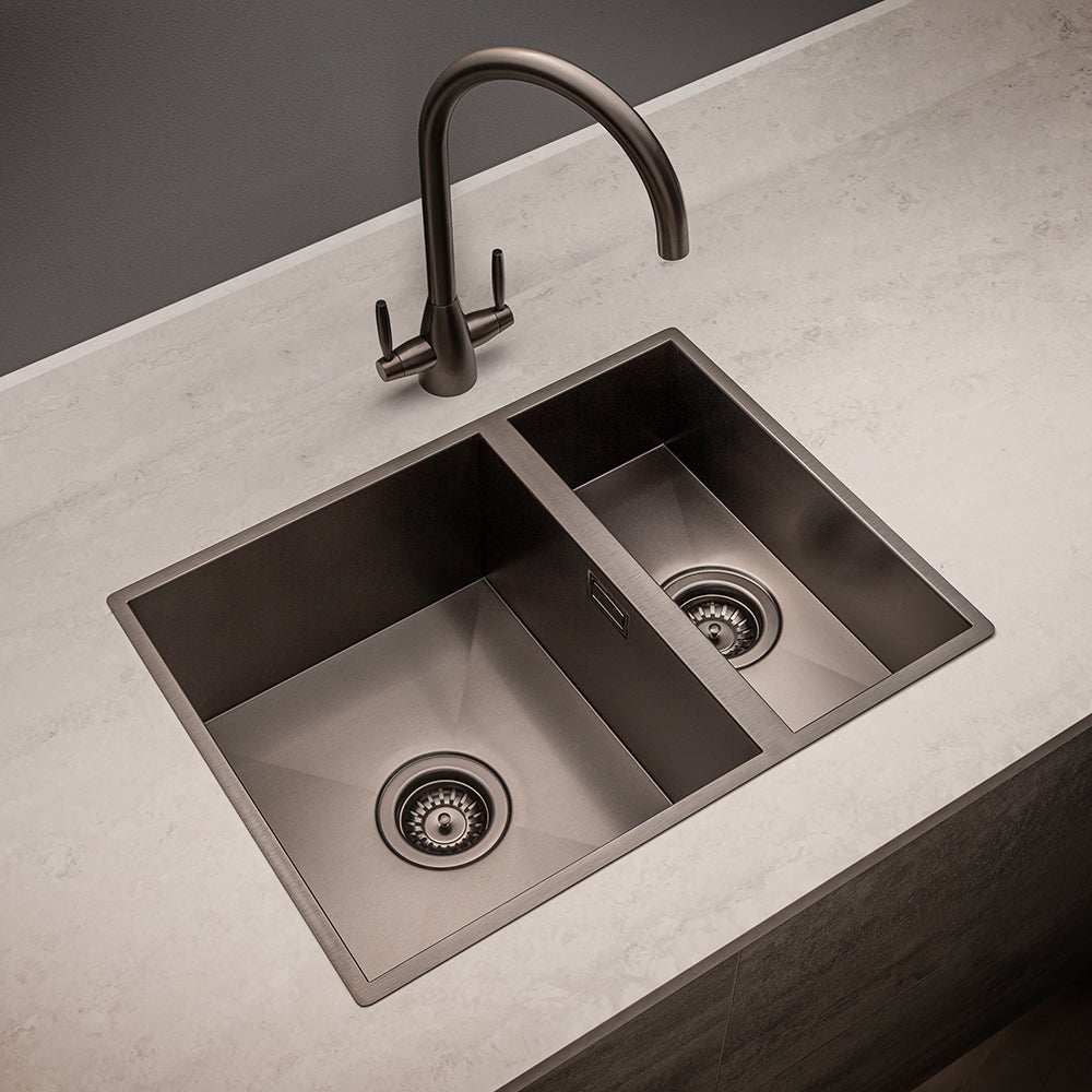 Astini Sotto 1.5 Bowl Gunmetal PVD Stainless Steel Kitchen Sink & Waste