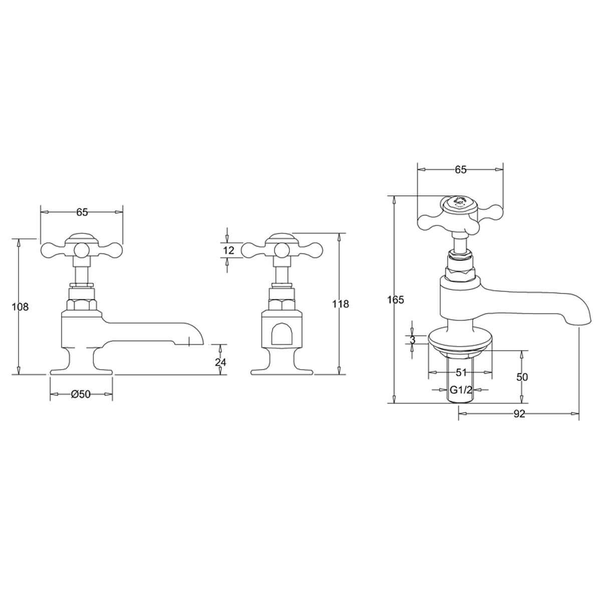 Burlington Stafford Chrome Long Nose Basin Pillar Taps
