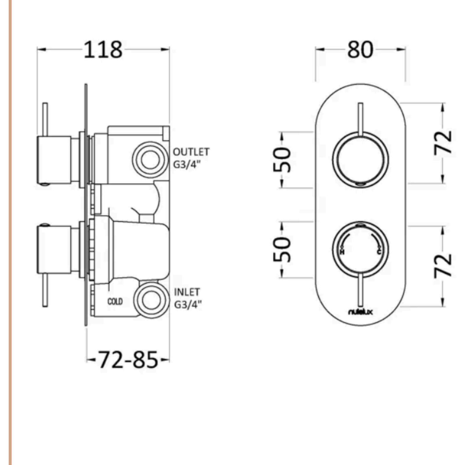 Nuie lux Riven Chrome Twin Thermostatic Shower Valve With Diverter