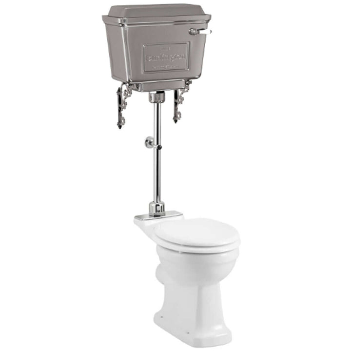 Burlington White Rimless Close-Coupled Pan with Chrome Aluminium Cistern & Medium-Level Flush Pipe Kit
