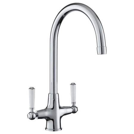 Rangemaster Aquaclassic Chrome/White Dual Lever Kitchen Tap - TAQCLASSDL