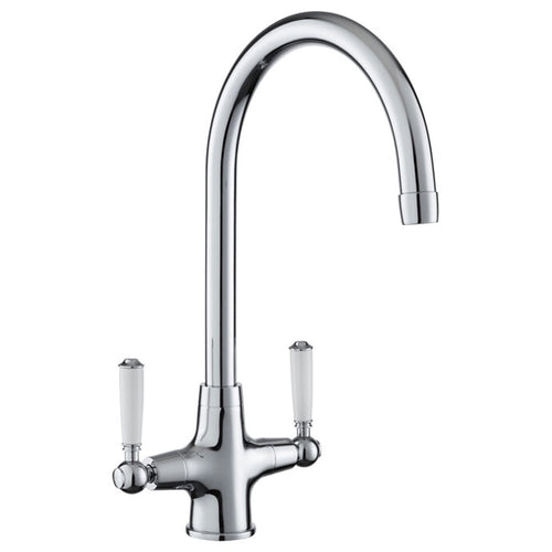 Rangemaster Aquaclassic Chrome/White Dual Lever Kitchen Tap - TAQCLASSDL