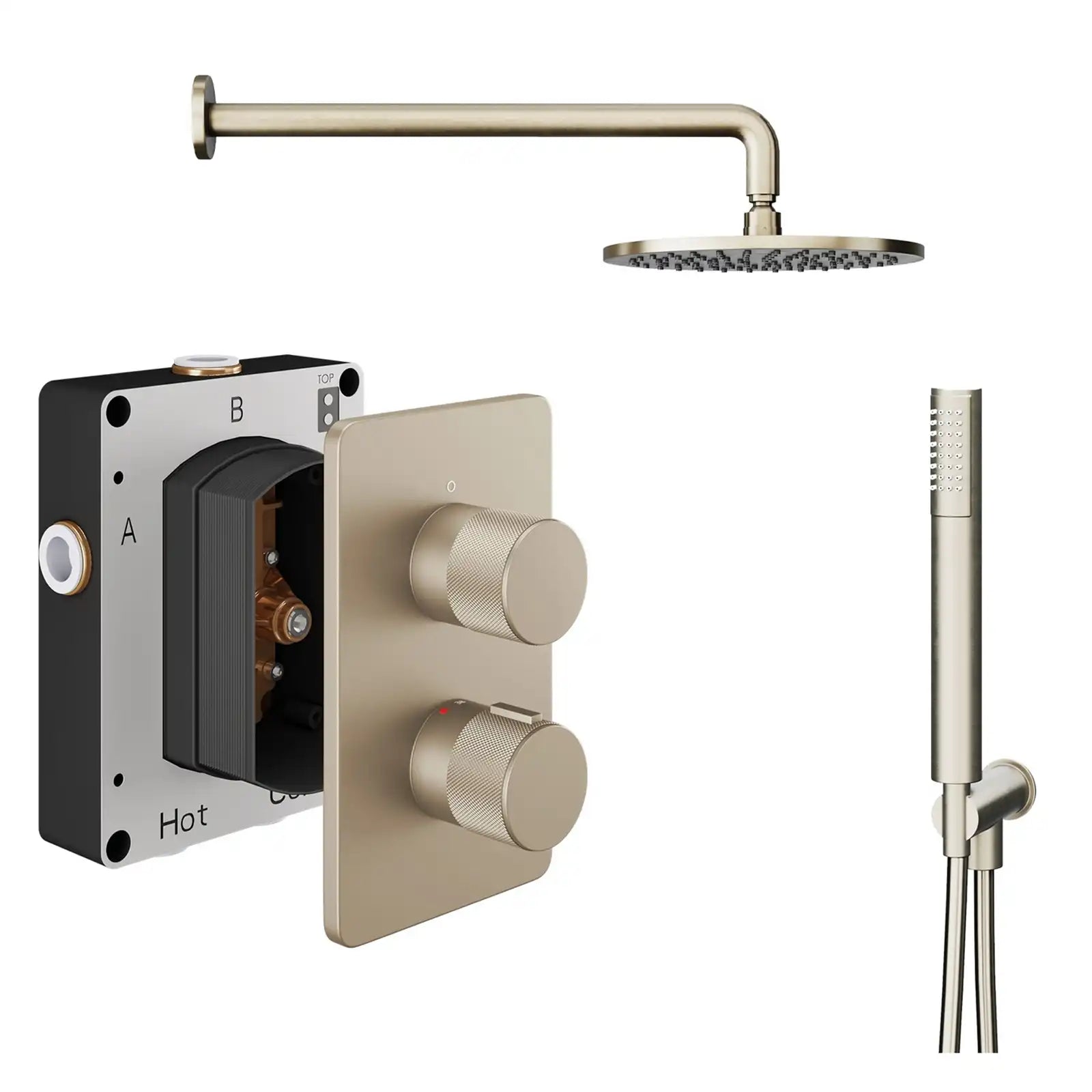 Abacus ISO PRO Fixed Round Shower Head with 2 Outlet Shower Valve, Wall Arm & Handset