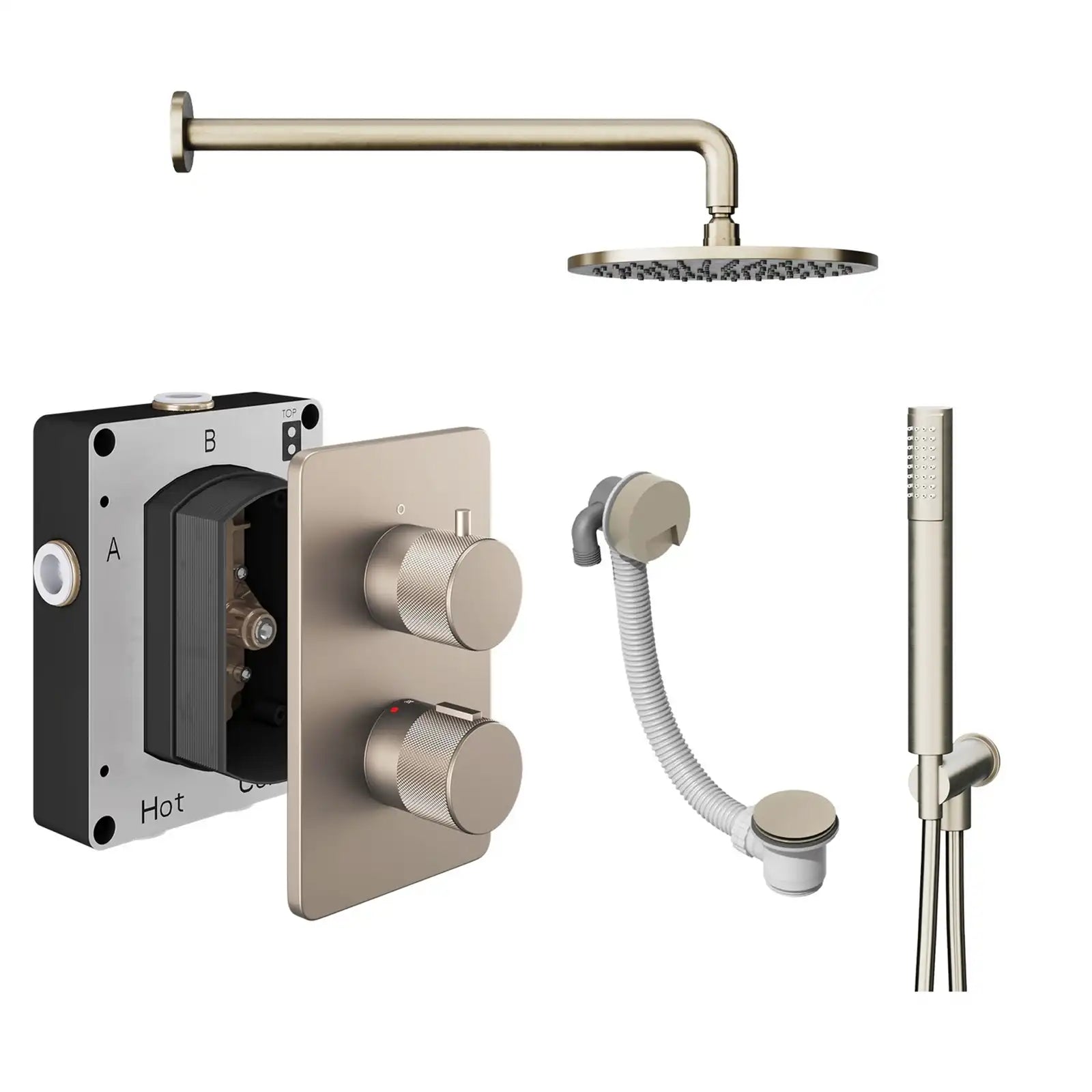 Abacus ISO PRO Fixed Round Shower Head with 3 Outlet Shower Valve, Wall Arm, Bath Filler & Handset