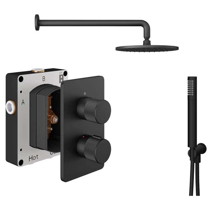Abacus ISO PRO Fixed Round Shower Head with 2 Outlet Shower Valve, Wall Arm & Handset