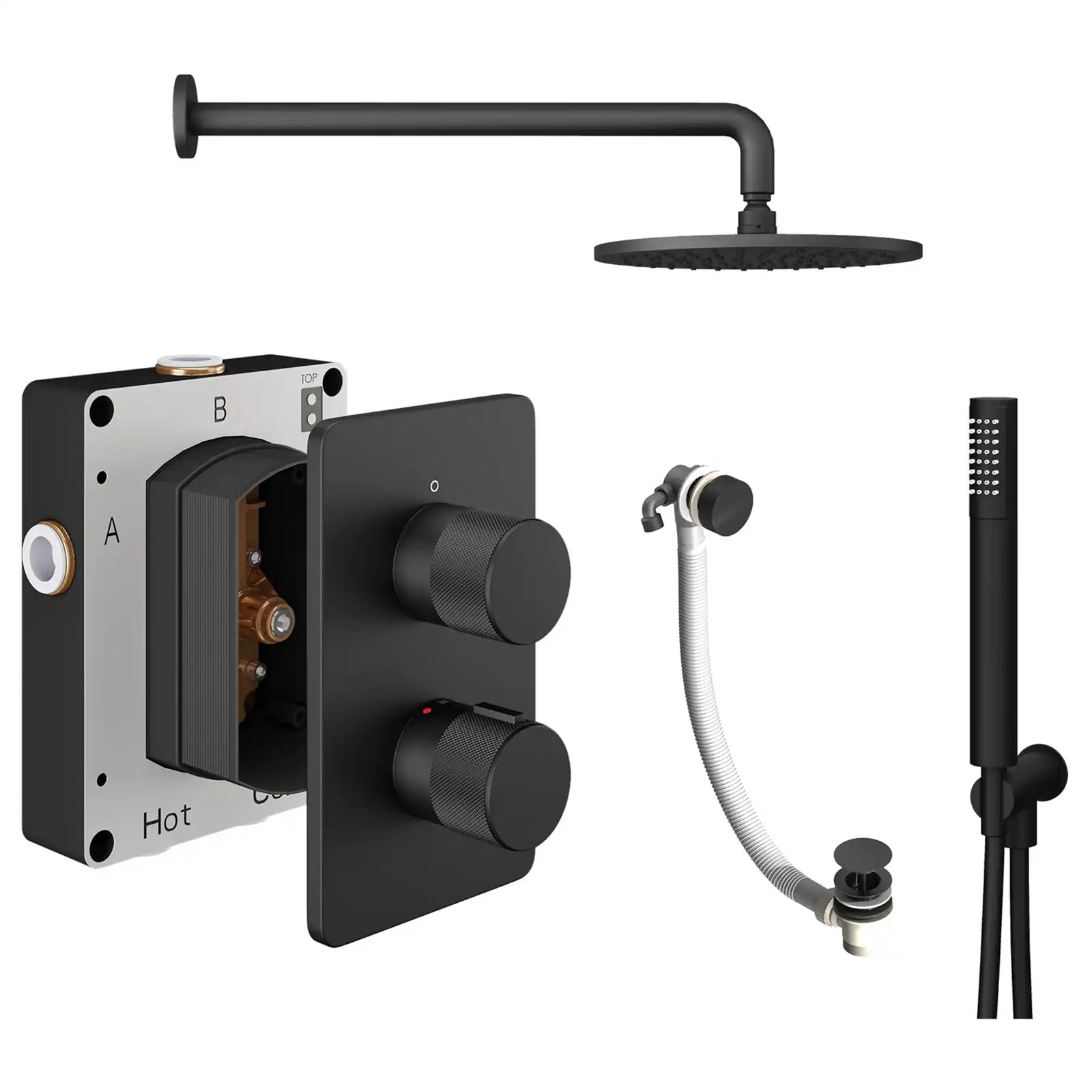 Abacus ISO PRO Fixed Round Shower Head with 3 Outlet Shower Valve, Wall Arm, Bath Filler & Handset